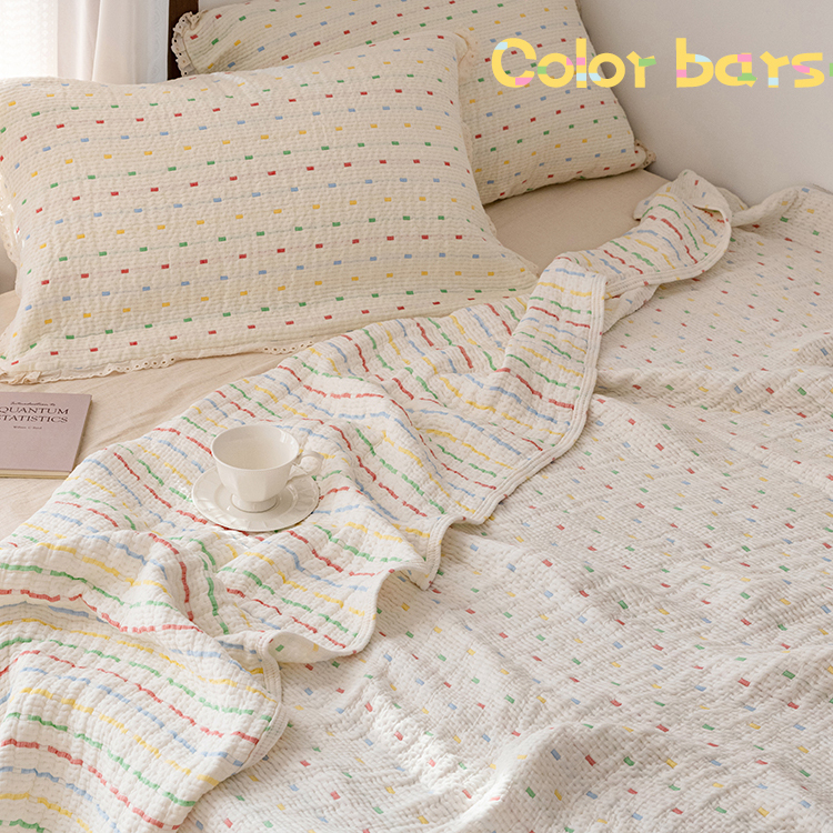 彩条天丝棉纱盖毯a类毛巾被