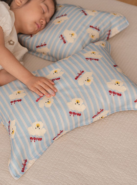 儿童枕巾条纹小狗纯棉a类六层纱布全棉可爱宝宝柔软枕头巾40x60