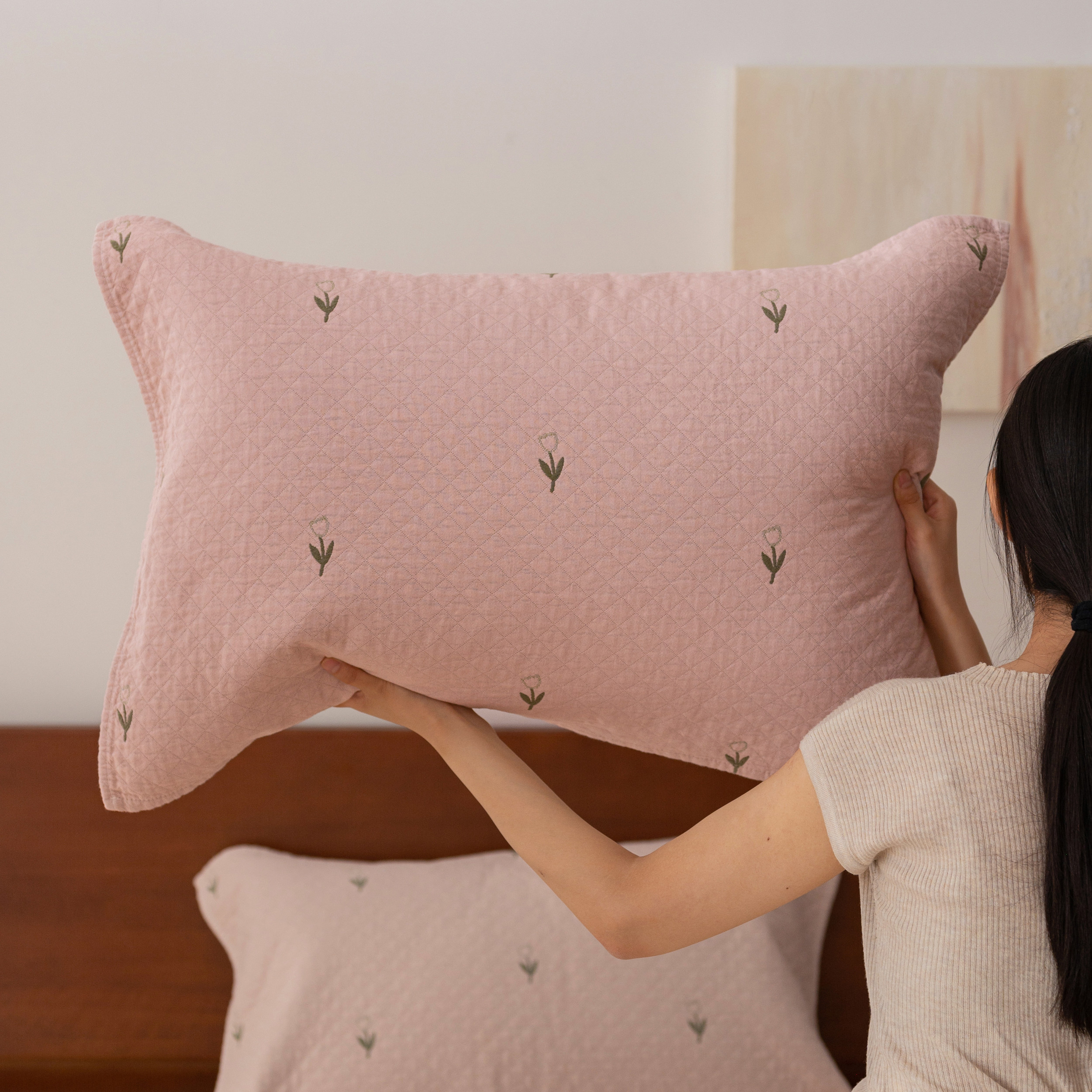 粉色郁金香枕巾纯棉a类四层纱布四季通用全棉成人枕头巾柔软透气,床上用品,枕巾,淘宝优惠券,粉丝福利购,淘宝优惠卷