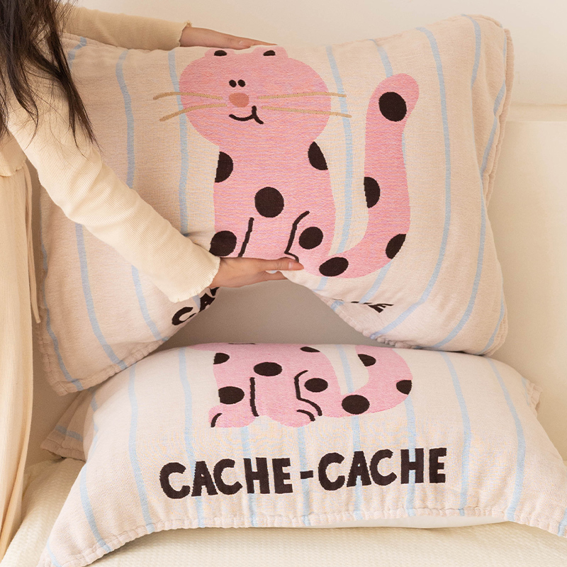 斑点猫枕巾纯棉材质舒适