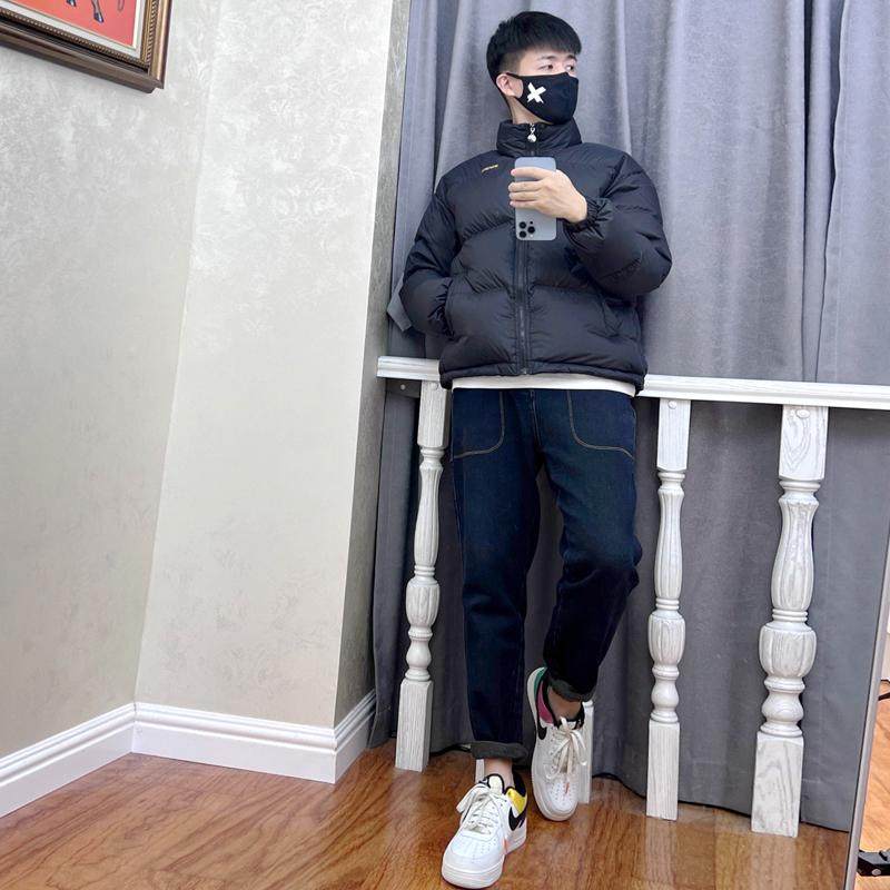 冬装加厚短款羽绒服男立领青年情侣白鸭绒外套宽松保暖面包服潮