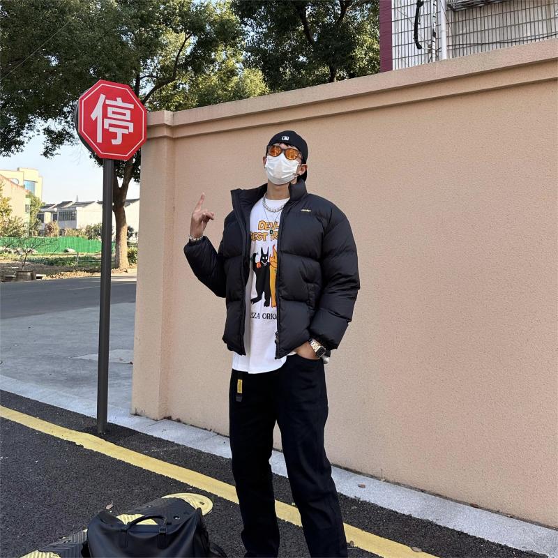冬季加厚羽绒服男短款立领青年情侣保暖白鸭绒宽松面包服冬装外套