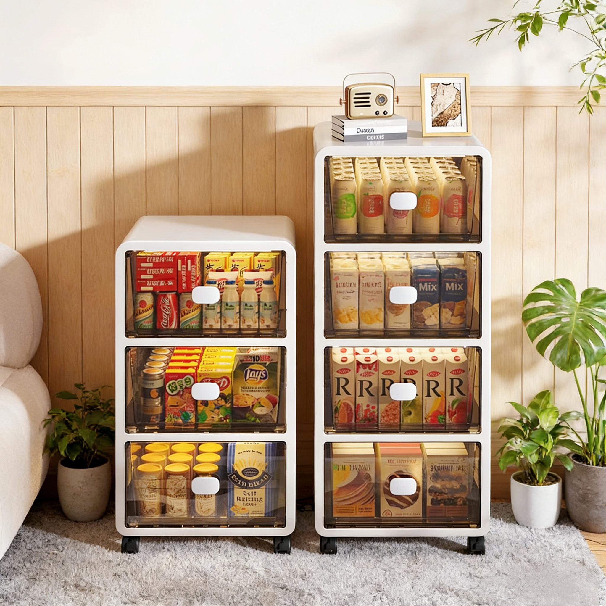 厨房收纳柜家用多层零食置物架客厅落地抽屉式储物柜卧室床头柜子