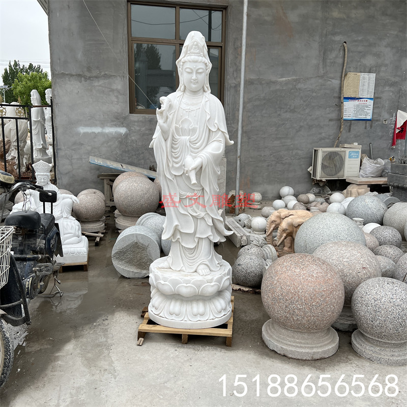 汉白玉石雕观音菩萨石像石材滴水净瓶观音佛像站像雕刻寺庙摆件