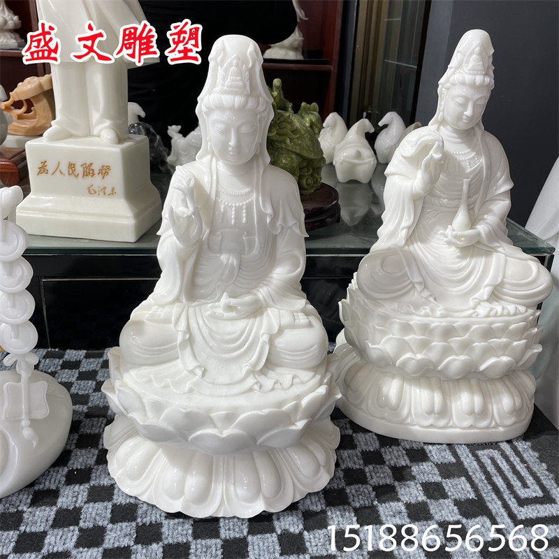 汉白玉石雕观音桌面摆件滴水观音菩萨站像石材庙宇坐佛工艺品雕像