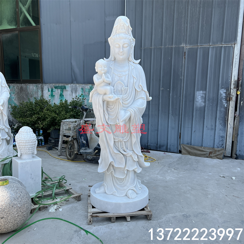 汉白玉石雕站观音菩萨佛像送子观音滴水观音菩萨三面观音寺院家用
