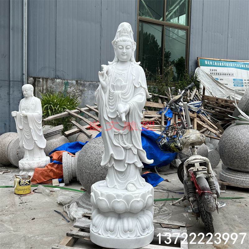 汉白玉石雕观音菩萨像佛像滴水石刻户外寺庙大型露天南海三面观音