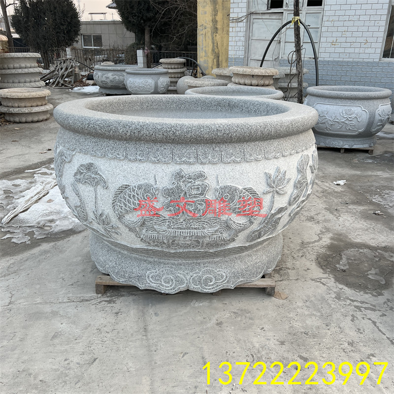 花岗岩石雕鱼缸花盆户外圆形石头荷花门海石缸养鱼别墅庭院摆件