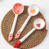 网红陶瓷勺子ins高颜值草莓勺长柄汤勺家用调羹饭勺少女心甜品勺