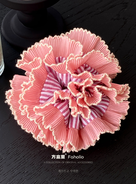 goodsquish粉红色条纹大肠发圈女韩系高级感少女头花发绳头绳发饰