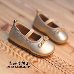 女童小皮鞋蝴蝶结2026春新款韩版潮金色秋款时尚女宝软底休闲鞋子