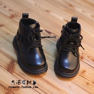 宝宝靴子1-3-5岁女秋冬季潮软底黑色马丁靴韩版男宝短靴小童鞋子