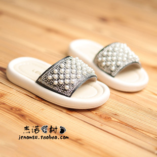 女童一字拖外穿珍珠水晶鞋 11岁凉拖休闲拖鞋 亮片女宝宝1