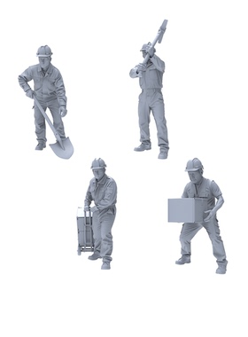 LYTR013 工程主题微缩白模 4 件套 铲土 / 搬运工人场景小人