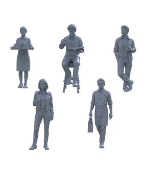 LYTR010 咖啡馆生活兵人模型 5 件套 树脂微缩人偶 餐饮场景 DIY