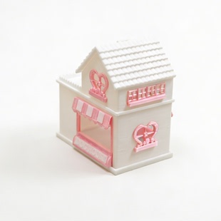 RHF335 粉白爱心宠物屋两件套 娃屋微缩宠物布景桌面装饰道具