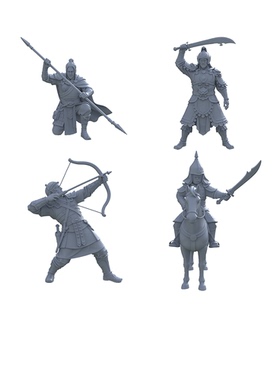 LYTR005 古代武将兵人模型 4 件套树脂微缩人偶冷兵器战争场景DIY