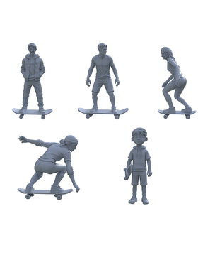 LYTR008 滑板潮人兵人模型 5 件套 树脂微缩人偶 街头潮流场景DIY