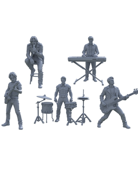 LYTR006 乐队兵人模型 5 件套 树脂微缩人偶 摇滚舞台场景 DIY