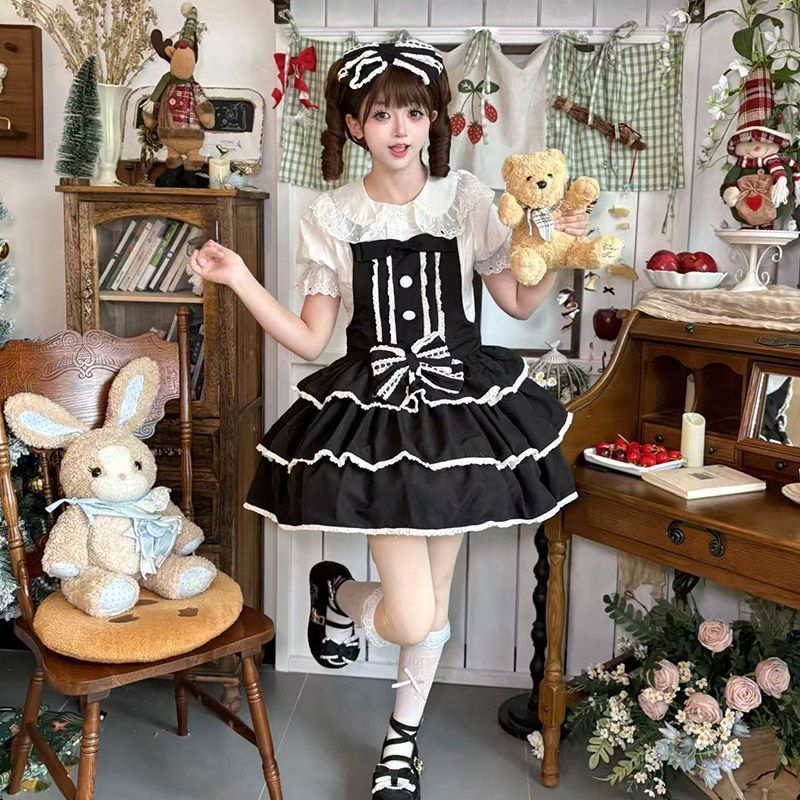 原创lolita昭和蛋糕甜美可爱JK日常三层裙摆背带裙