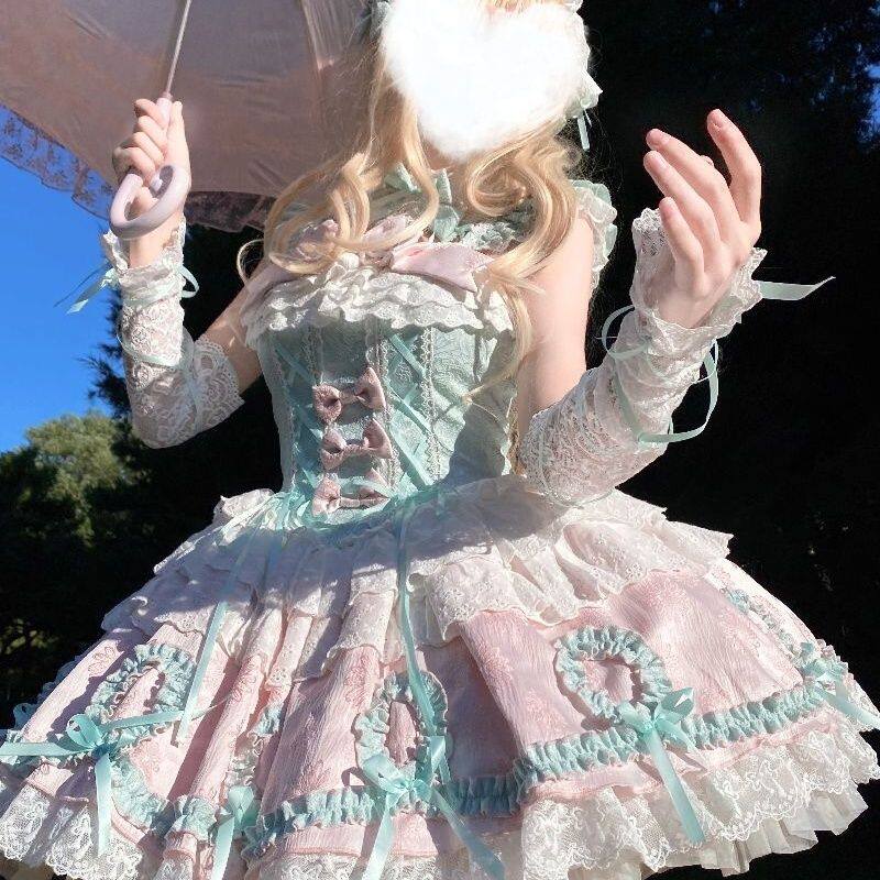 芙蝶恋曲蝴蝶结蕾丝JSK连衣裙