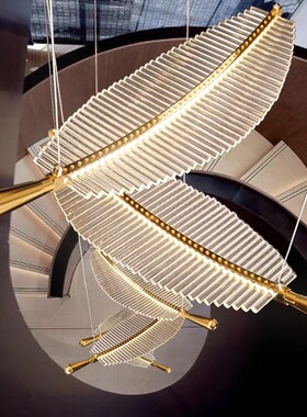 轻奢亚克力树叶羽毛吊灯后现代别墅中空跃层楼梯Loft大厅艺术定制