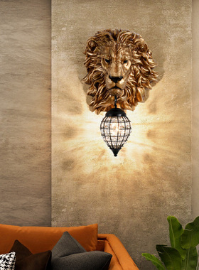 狮子头树脂壁灯欧式创意大气客厅壁挂灯背景墙楼梯过道酒店床头灯