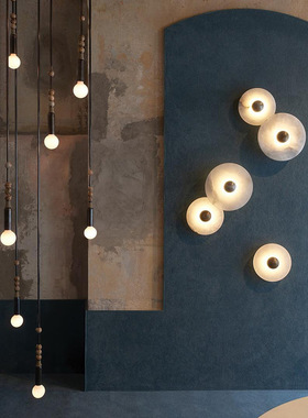 床头灯北欧简约云石壁灯客厅走廊背景墙过道圆形灯设计师轻奢壁灯