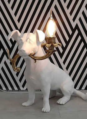 北欧创意动物小狗台灯欧式卧室床头柜桌面装饰摆件客厅书房充电版