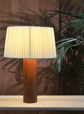 中古vintage百褶台灯客厅书房卧室风格韩式式实木床头灯氛围台灯