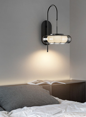 意式极简黑色壁灯主卧室床头灯简约现代客厅背景墙烟灰玻璃高级感