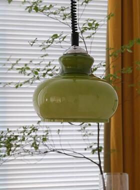 法式复古可拉伸缩升降餐厅吊灯北欧奶油风中古书房餐桌主灯玻璃灯