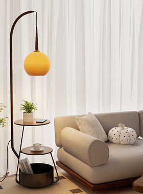 中古风落地灯客厅沙发旁高级感复古卧室床头置物一体氛围茶几带灯