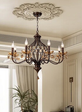 美式吊灯客厅灯中古vintage餐厅灯具卧室复古法式水晶蜡烛灯吊灯