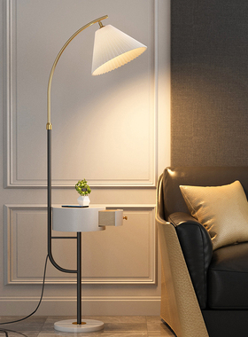 客厅沙发旁边装饰落地灯ins网红阅读灯北欧卧室置物架氛围床头灯