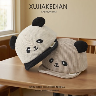 婴儿帽子春秋季可爱熊猫鸭舌帽男宝宝小月龄女童户外防风棒球帽冬