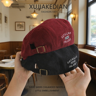 韩国宝宝帽子春秋男女儿童英伦反戴贝雷帽时尚刺绣字母冬季前进帽