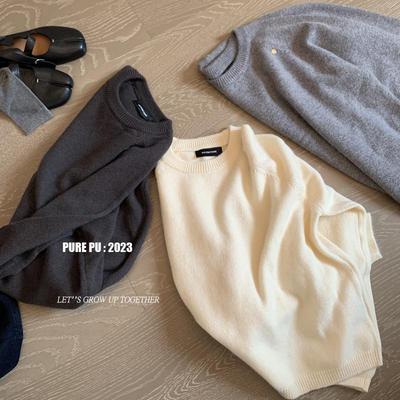 韩版简约百搭纯色针织毛衣圆领