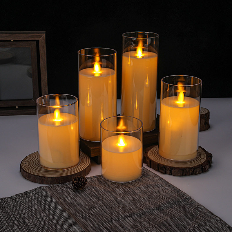 仿真火焰蜡烛遥控无火求婚布置露营氛围灯亚克力罩电子蜡烛小夜灯