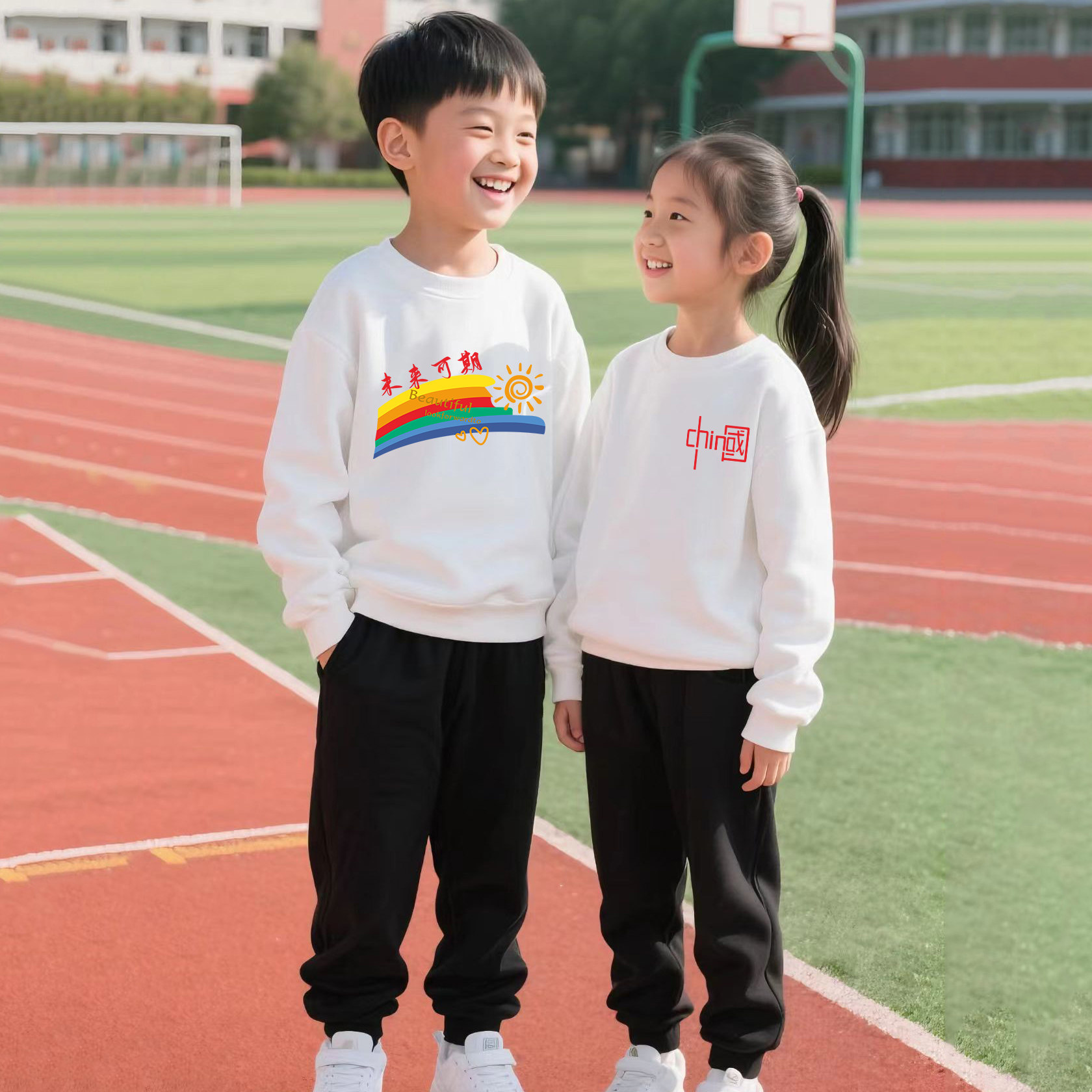 上白下黑运动套装男童卫衣套装