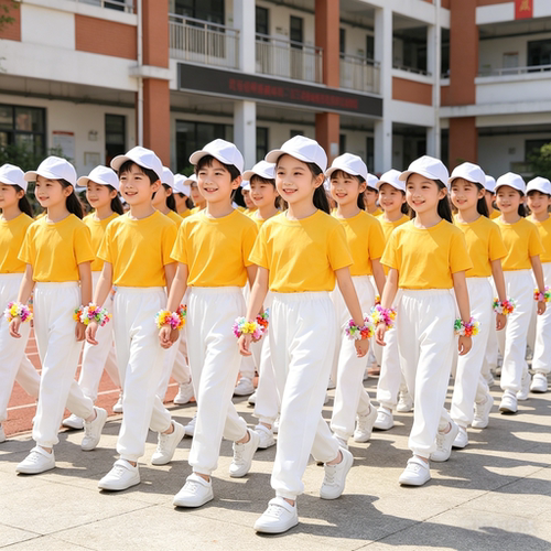 六一儿童演出服黄色半袖亲子装