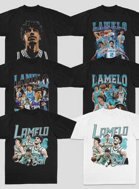 LaMelo Ball 鲍尔美式重磅街头印花数码直喷宽松纯棉篮球短袖T恤