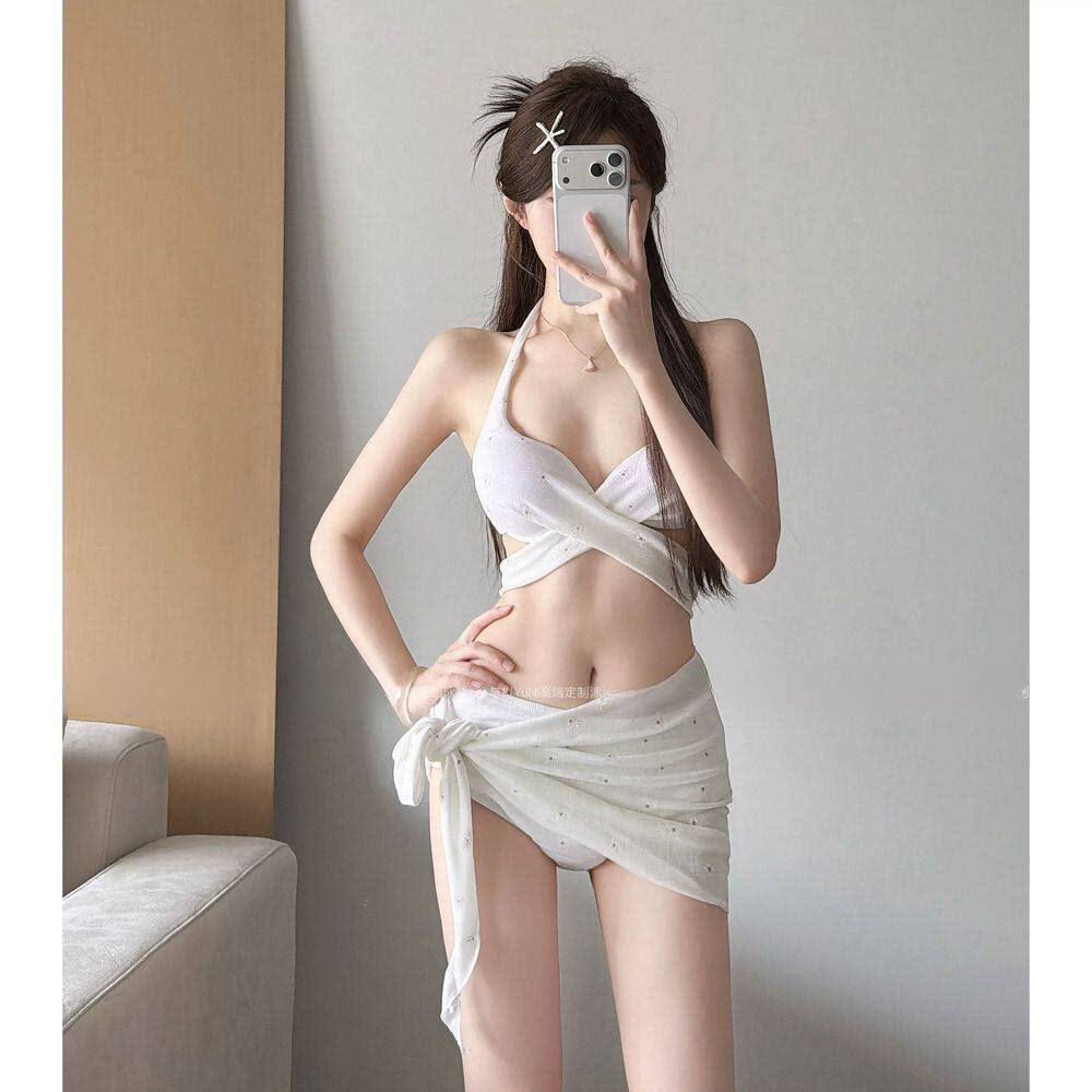 比基尼分体披裙泳衣女性感绝美钢托聚拢显瘦度假风泡温泉仙女范