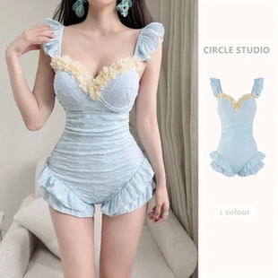 泳装 女式 纯欲风连体泳衣钢托聚拢显瘦遮肚适合度假泡温泉2025新款