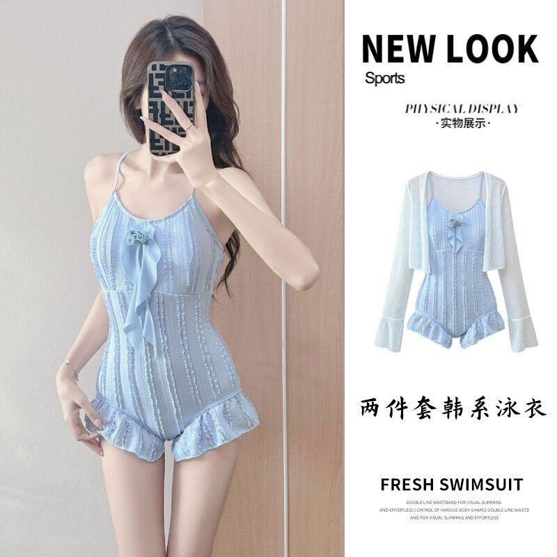 泳衣女连体两件套纯欲风小清新防晒开衫性感可盐可甜显身材游泳装