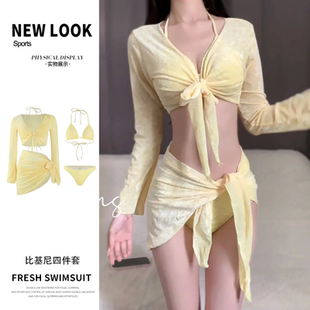 游泳衣女裙式 比基尼四件套ins风少女度假沙滩超仙防晒外搭高级感