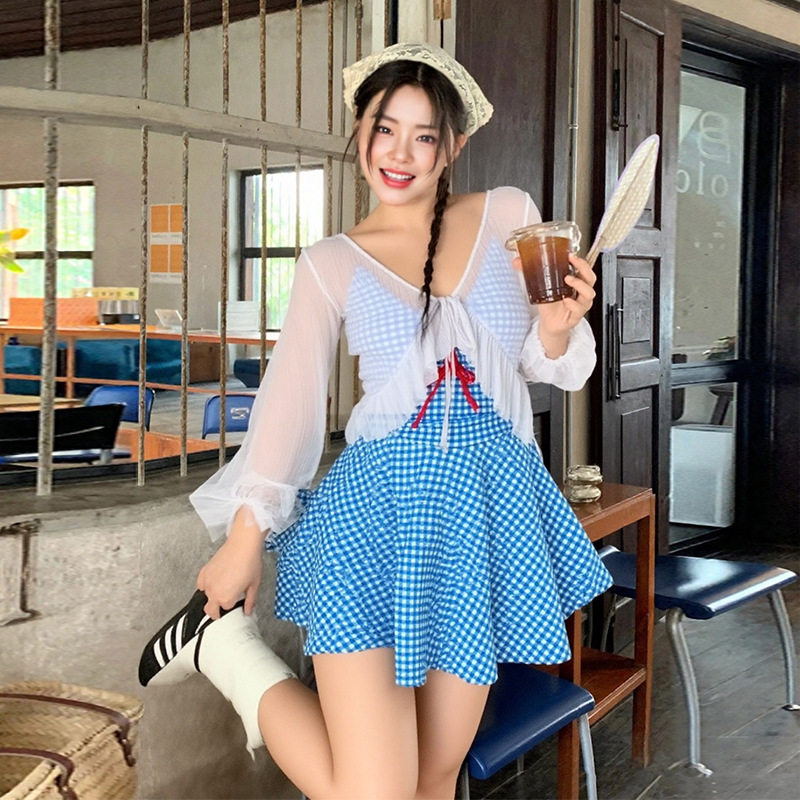 2026新款大码胖MM泳衣连体三件套复古格子长袖保守遮肉海边温泉,运动/瑜伽/健身/球迷用品,分体泳衣,淘宝优惠券,粉丝福利购,淘宝优惠卷