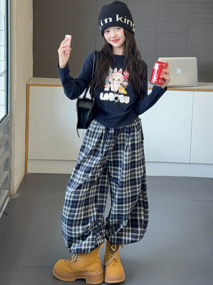 女童秋季套装2025新款女宝宝韩版洋气春装小女孩卫衣格子裤两件套