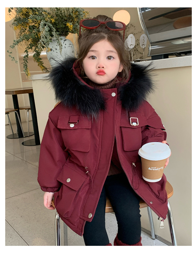 女童加绒派克服冬装真毛领棉衣2025新款儿童加厚棉服宝宝连帽外套