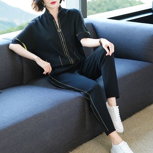 短袖 洋气大码 女夏季 女装 宽松微胖mm显瘦两件套潮 减龄休闲运动套装
